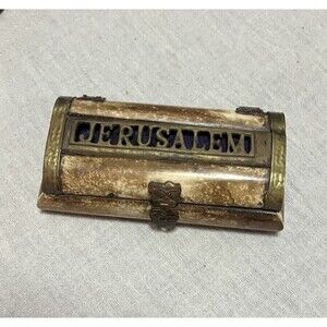Jewelry Box Vintage Jerusalem with Brass Copper Ornament Hand Made